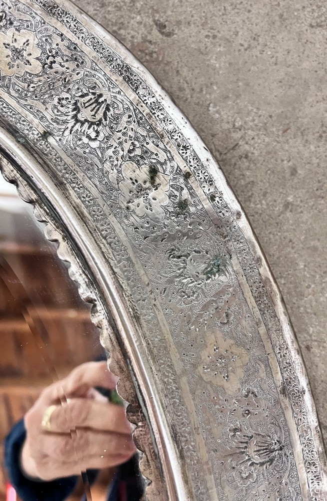 Persian Engraved Silver Table Mirror c1900