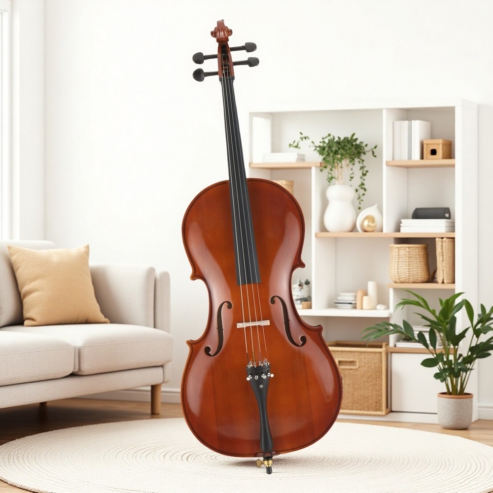 4/4 Full Size Solid Spruce Top Beginner Acoustic Cello Set - Bag Natural Bow