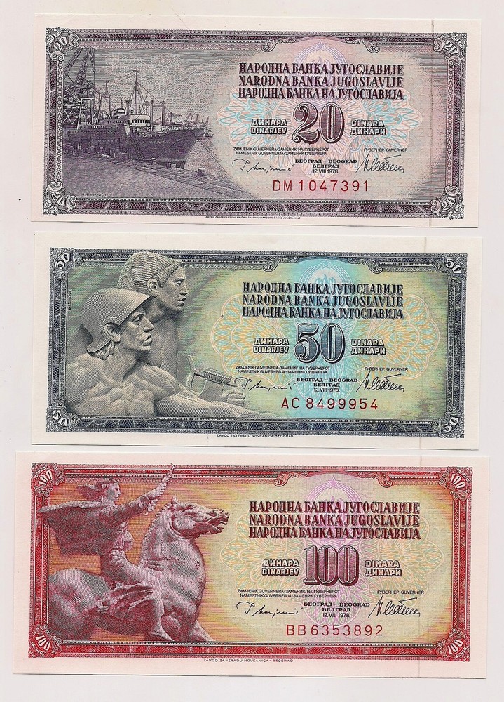 1978 Three Yugoslavia Banknotes--Pristine Condition  !!