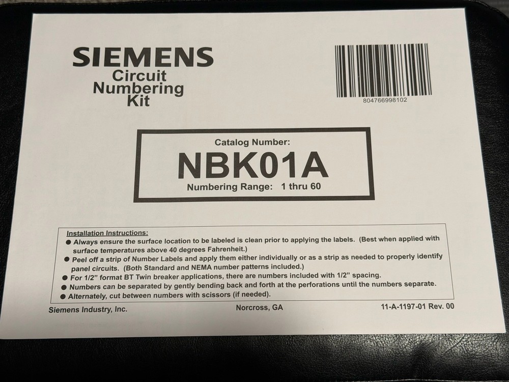 SIEMENS NBK01A Panel Board CIRCUIT NUMBER KIT