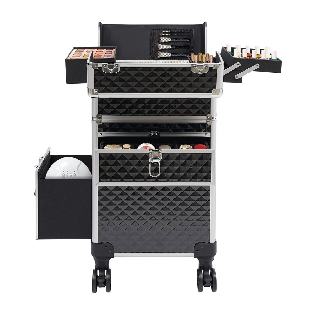 Professional Rolling Makeup Train Case, Multi-functional Cosmetic Trolley, Large