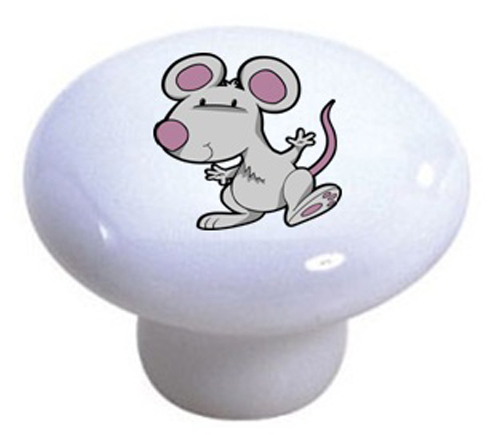 White MOUSE Cabinet DRAWER Pull KNOB Ceramic