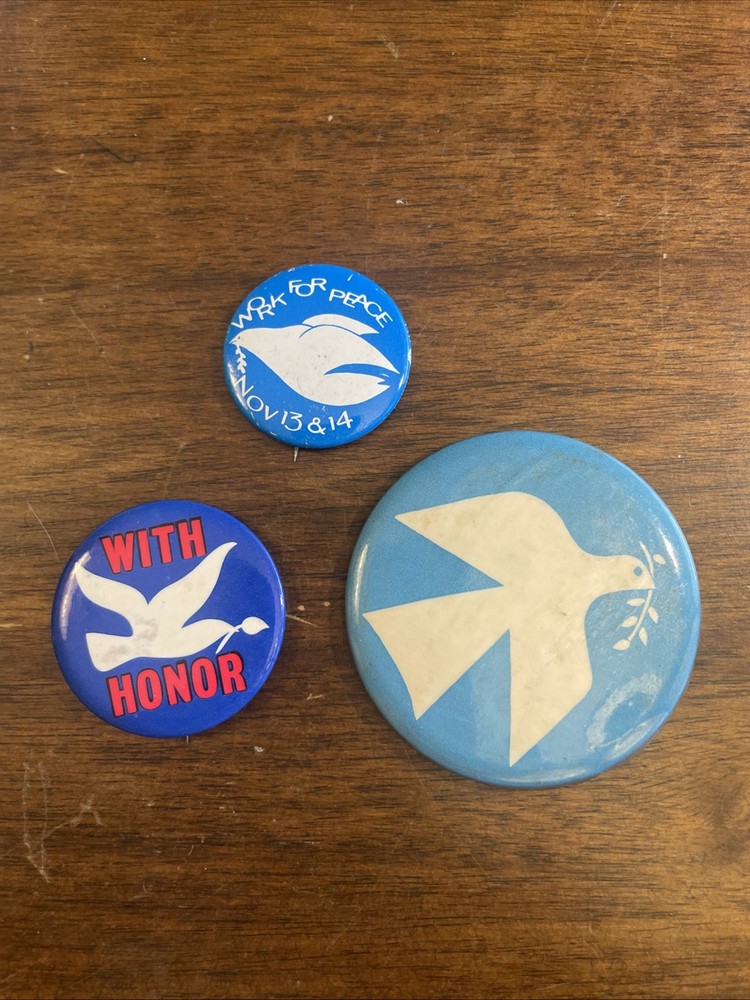 3, Peace Pins Dove Pins Backs
