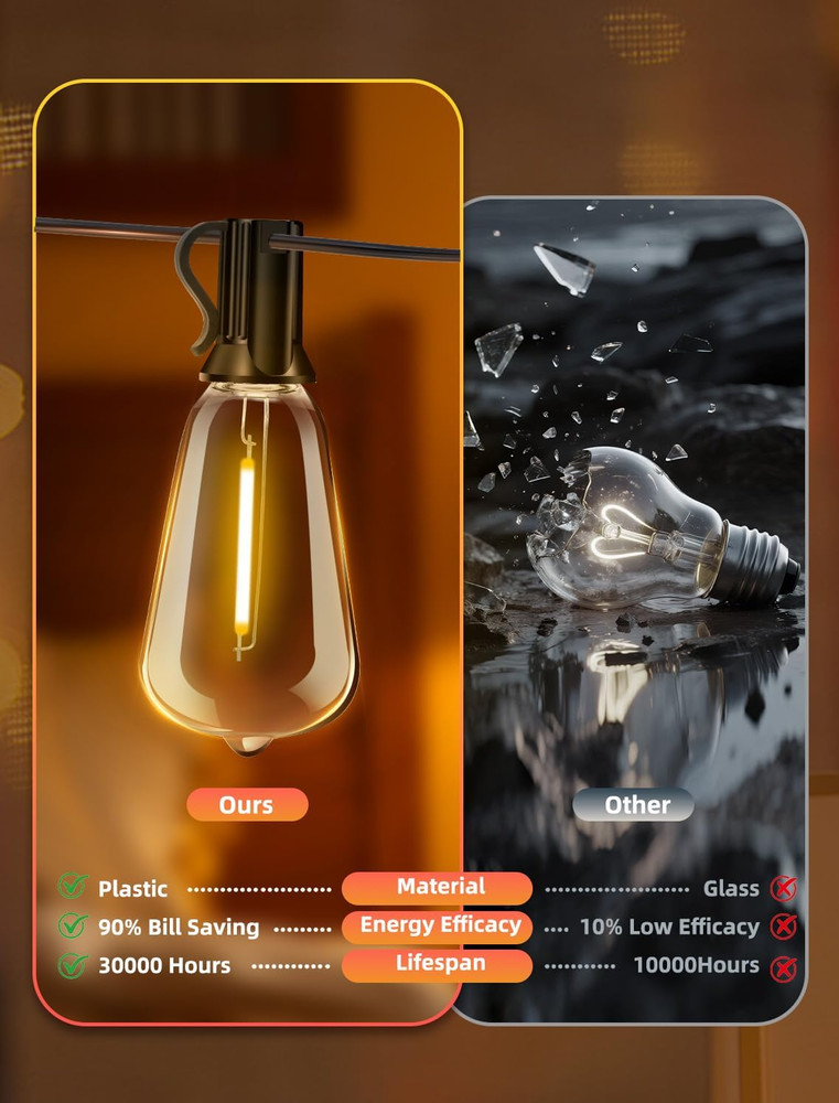 Outdoor Patio String Lights: 100Ft 30M outside Waterproof Light - Remote Dimmabl