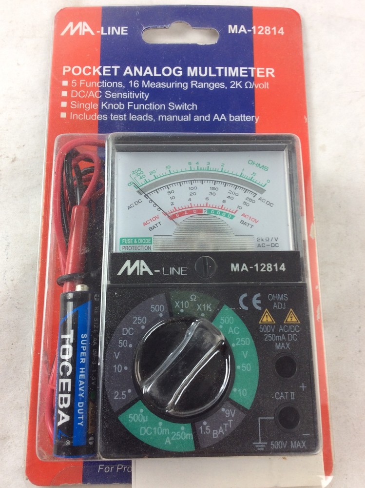 MA-Line Pocket Analog Multimeter with 5 Functions MA-12814