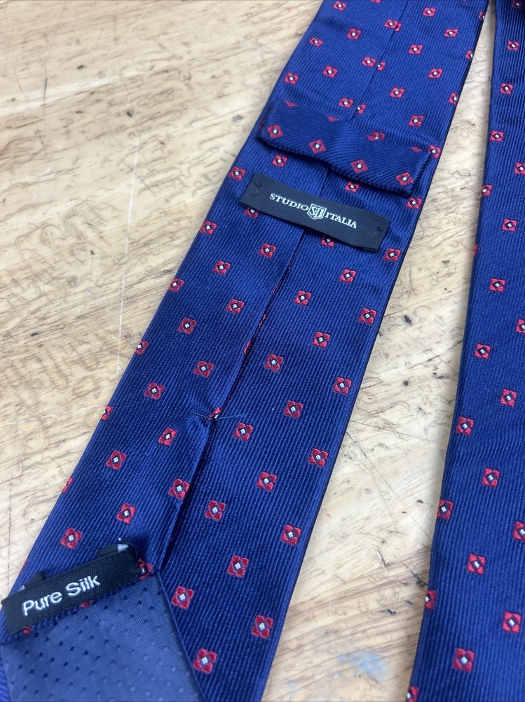 Studio Italia Navy Silk Print Tie