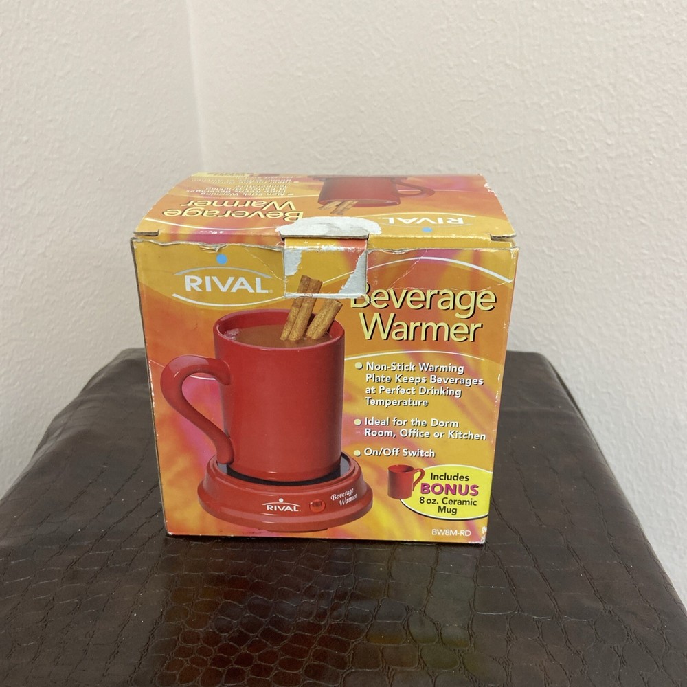 Rival Beverage Warmer Coffee Tea Warming Plate Ceramic Mug Red Open Box
