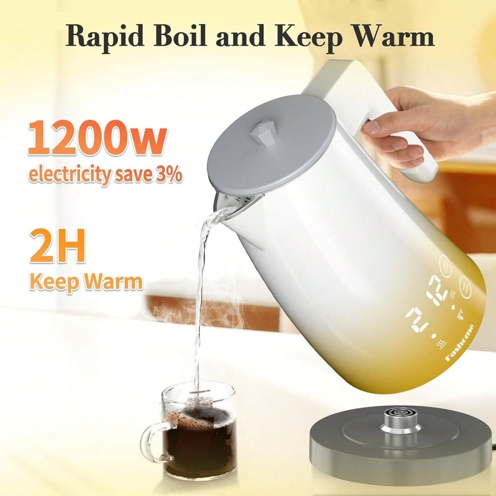 1200W Electric Kettle, 5-Temp Control, 2H Keep Warm, Stainless Steel Interior