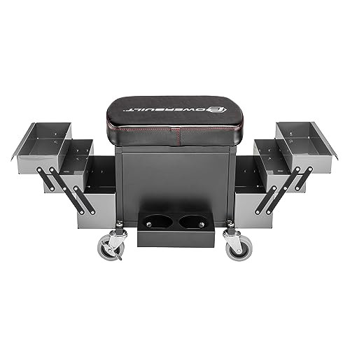 Rolling Seat with Roller Toolbox Garage Stool - Grey Expandable Tool Trays