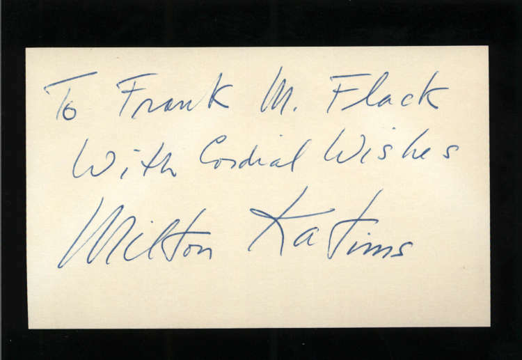 Milton Katims D.2006 Violinist Composer Signed 3" x 5" Index Card
