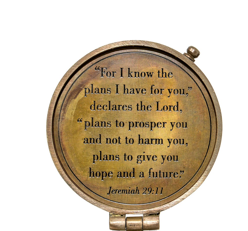 Solid Brass Magnetic Compass Antique Nautical Vintage Quote Engraved with Script