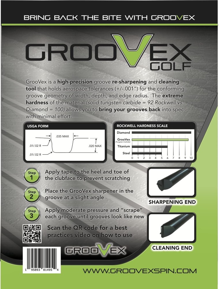 GrooVex Golf High Precision Carbide Groove Sharpener, Maximum Standard