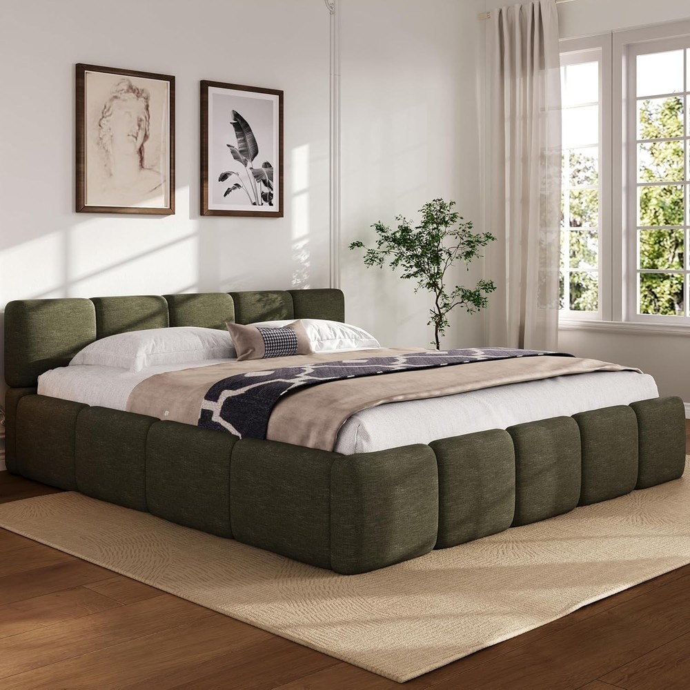 King Size Platform Bed Frame, Upholstered Grounded Bed Frame with