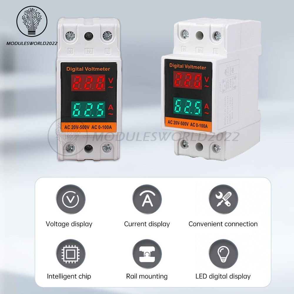 AC 50-500V 100A Din Rail Single-phase Digital Voltage LCD Voltage Current Meter
