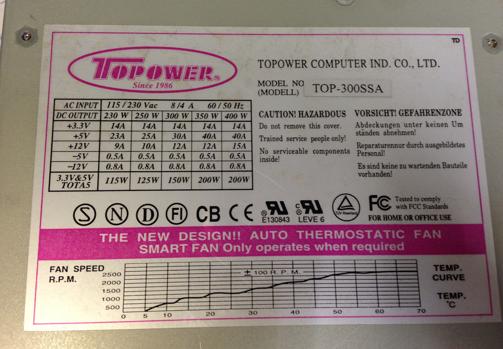 TOPOWER TOP-300SSA Desktop Computer Power Supply