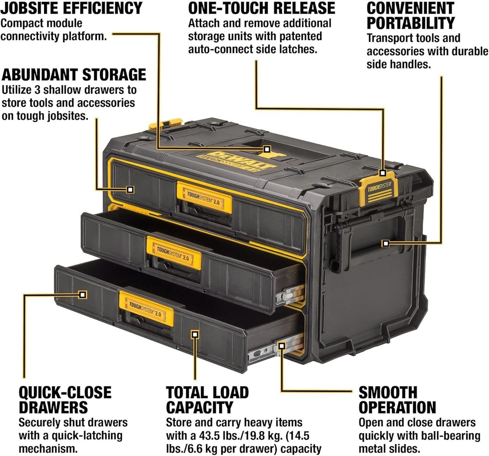 DEWALT Tool Organizer 3 Drawer Toughsystem 2.0