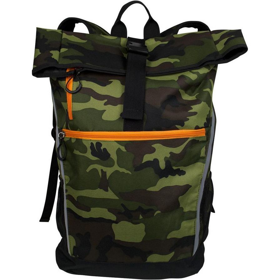 Large Fold Over Camo Backpack 20.5"x17"  Front Zippered  & 2 Mesh Side Pockets