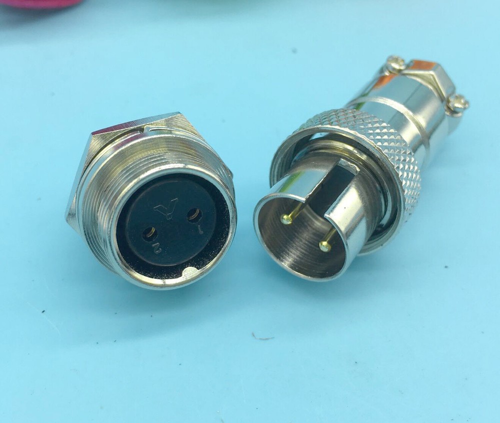 2 Pair Reverse Aviation Plug 2 Pins Gold plated pin Panel Connector 16mm GX16-2