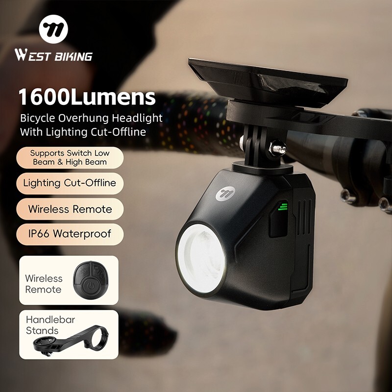 WEST BIKING Bike Head Light 1600LM Wireless Remote Control Bicycle Front Light