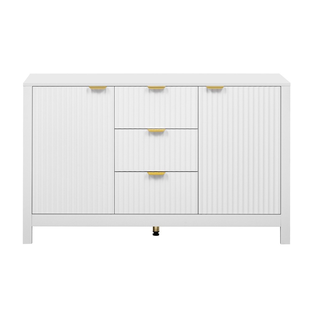 Wave Design Sideboard (3 Adjustable Shelves, 3 Drawers, Soft-Close Doors, Metal)