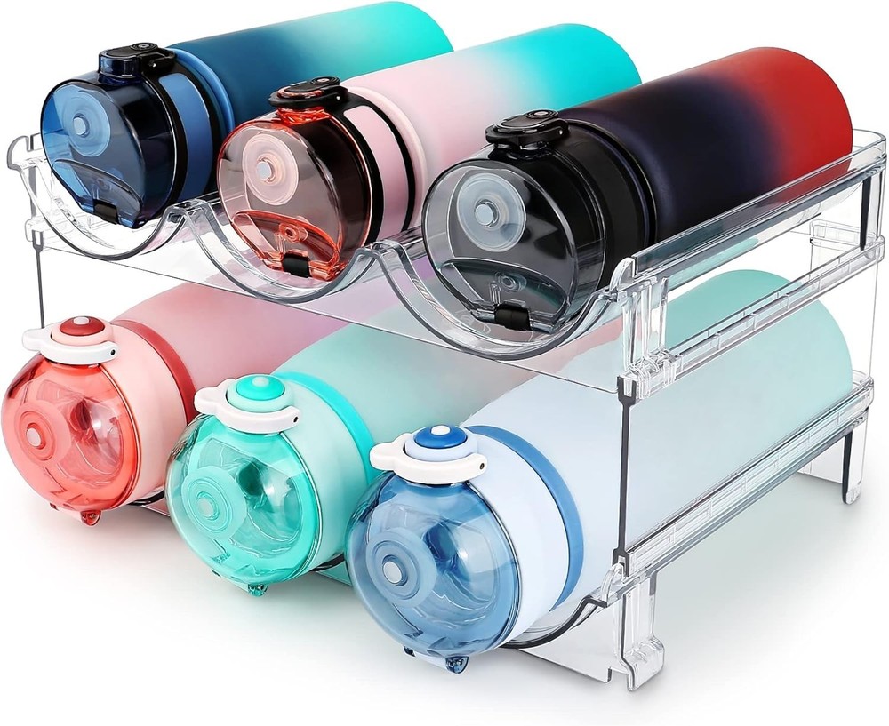 Compact Water Bottle Organizer - Stackable & Clear Acrylic, 2 Pack Included