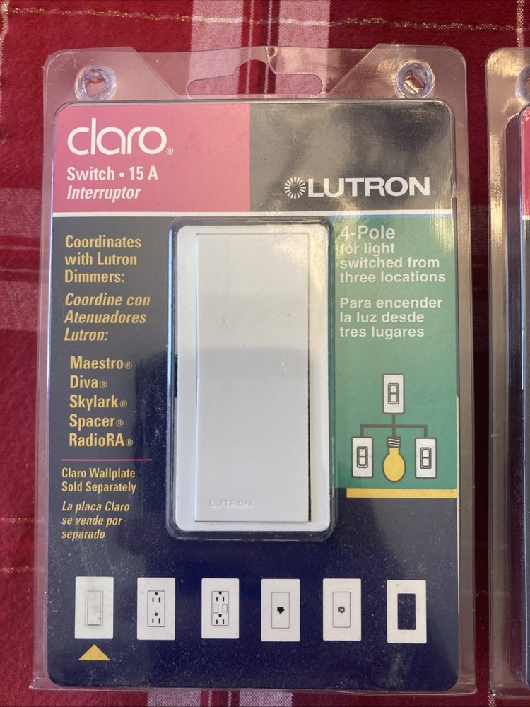 2 Pack LUTRON Claro Switch, 15A, FOUR Pole Light Switch Interruptor CA-4PSH-WH