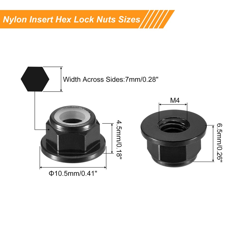 Nylon Insert Hex Lock Nuts, 8pcs - M4x0.7mm Self-Locking Nut(Black)