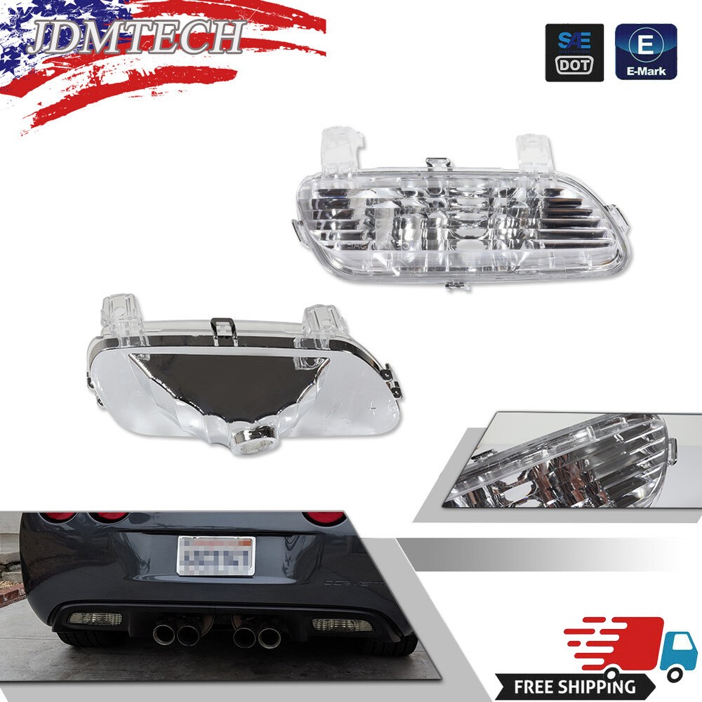 For 05-13 Chevrolet Corvette C6 Clear Rear Bumper Backup Reverse Light Lens Pair
