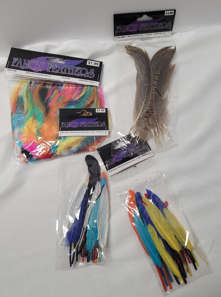 Fancy Feathers Crafting NIP 4 Packs Dyed Saddle Tail Feathers Mini Indian