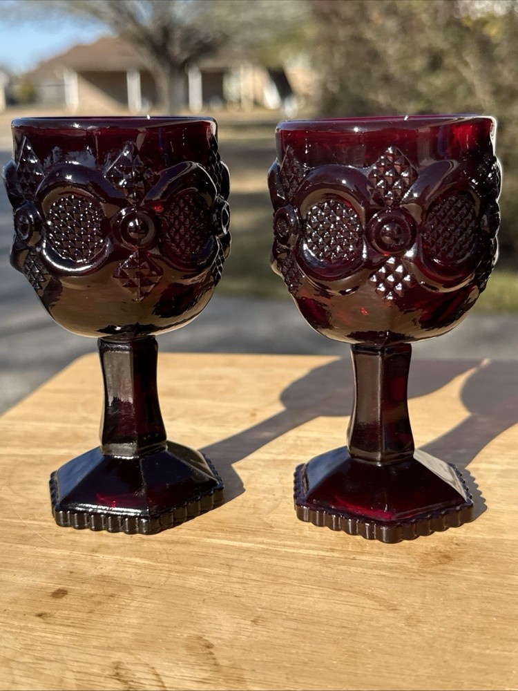 Set of 4 Vintage Avon Ruby Red Cape Cod 6" Wine Goblets Glasses