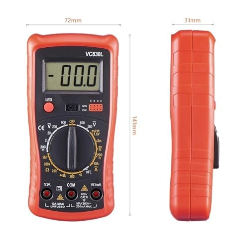 Digital Multimeter with Premium Probes, Measures AC/DC Voltage, Current, Red