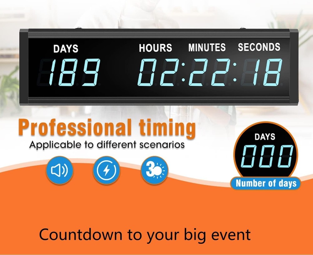 Blue 1.8 9Digits Large LED Countdown Count Up Days Clock with Remote Christmas