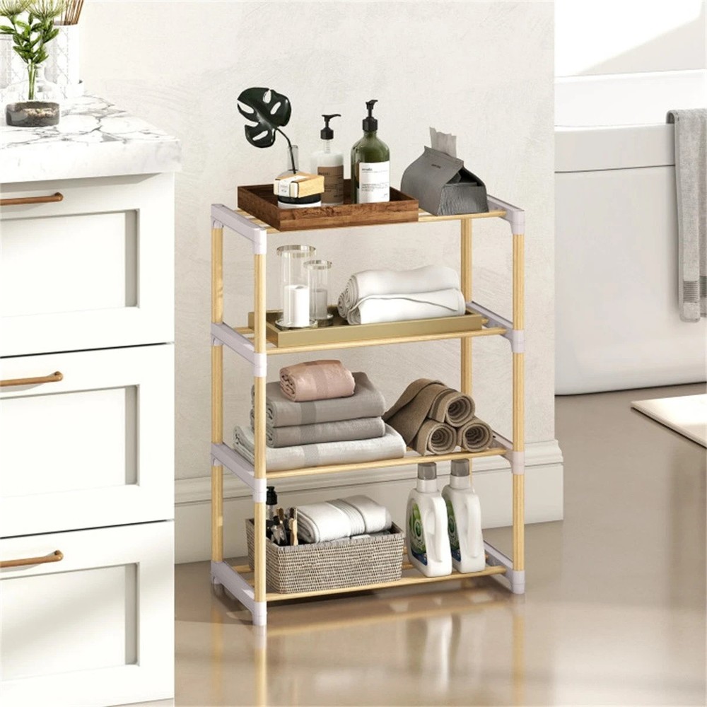 4-Tier Solid Pine Wood Shoe Rack Stackable Design Ventilated Slatted Shelves