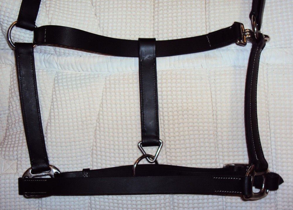 ABETTA Leather BLACK Halter- Silver Hardware/Snap - Adjustable - Full Size - NEW