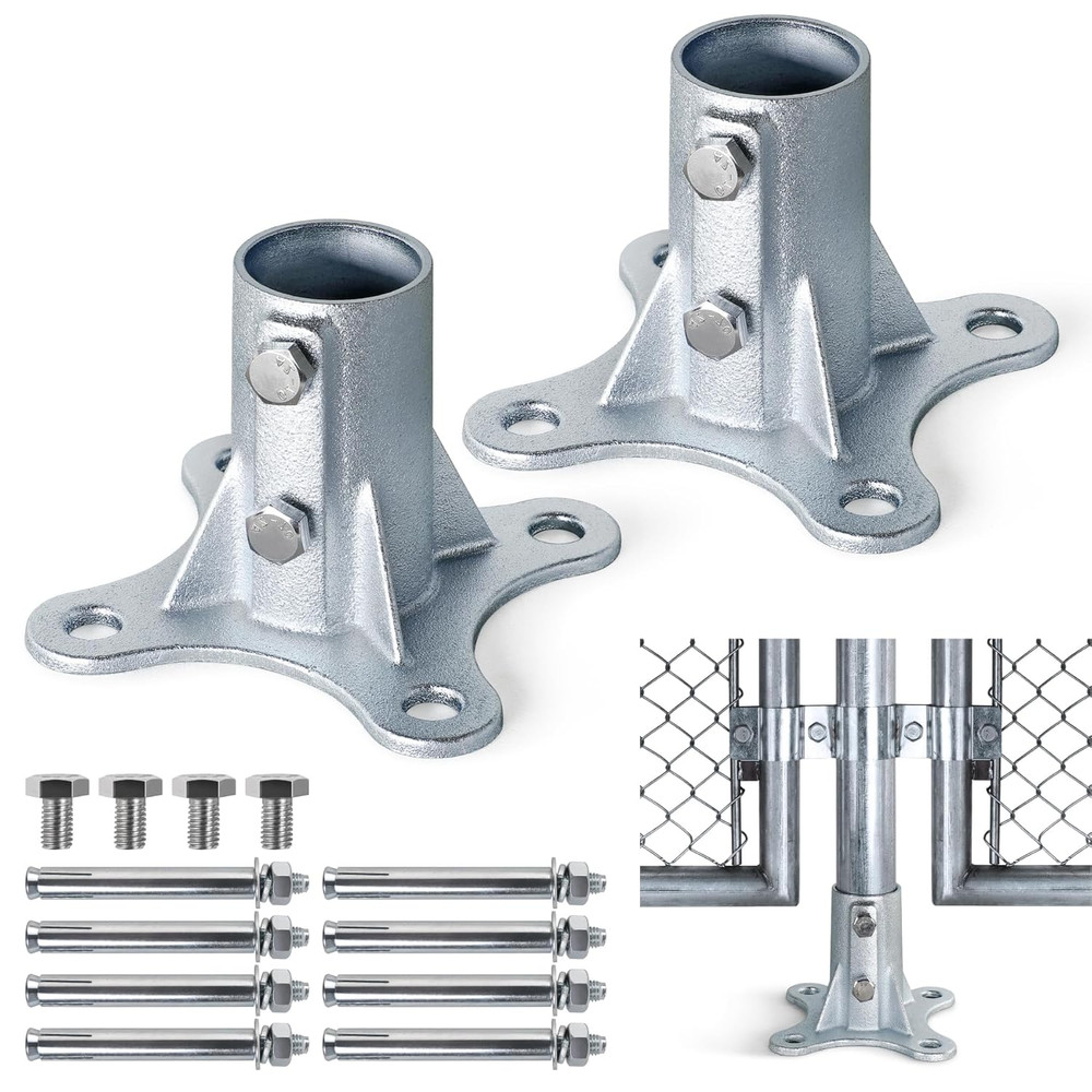 2" Chain Link Fence Post Floor Flange Base - 2 Pack (1 7/8" OD)
