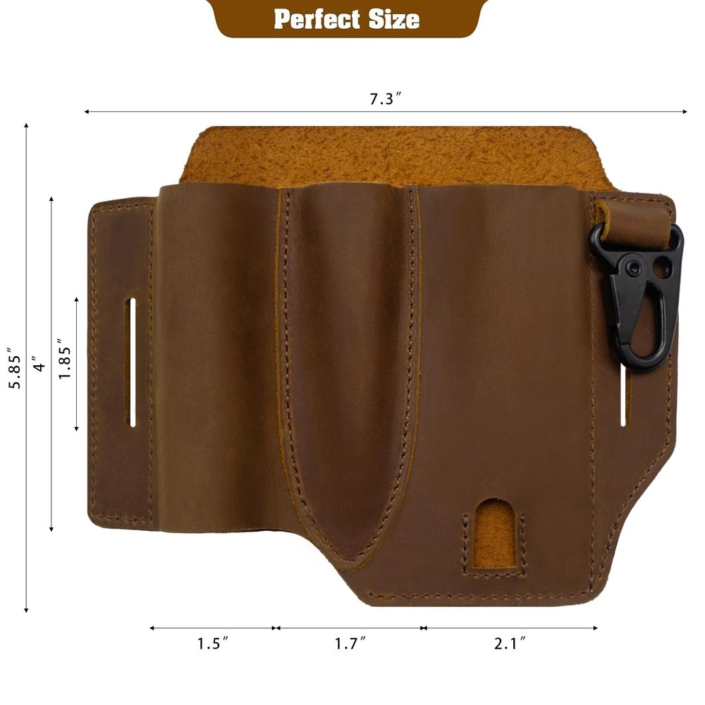Jack&Chris Leather EDC Multitool Sheath for Belt, Belt Organizer Brown