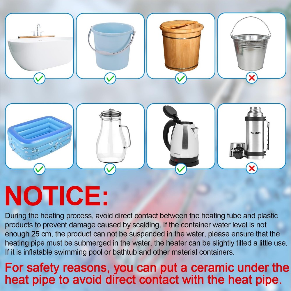 Portable Immersion Water Heater 1500W 110V Dual Voltage Portable Water Heater