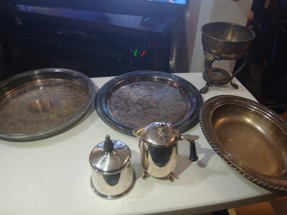 vintage silver plated serving dishes lot