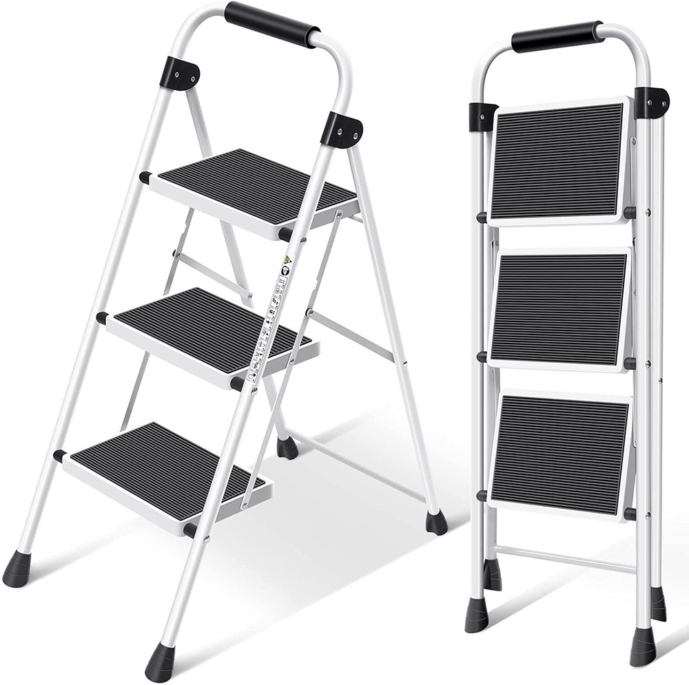 Simpli-Magic 3-Step Ladder 350 LBS Capacity Folding Stool Anti-Slip Wide Steps H