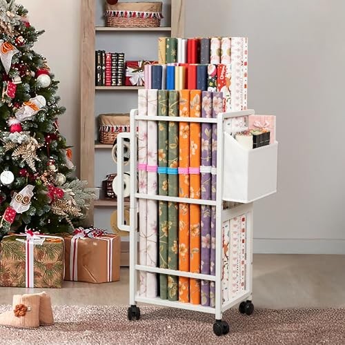 Gift Wrapping Paper Organizer Storage, Rolling Gift Wrap Storage Stand, White