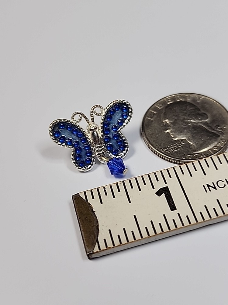 AVON Blue Butterfly Lapel Pin Dangling Bead *