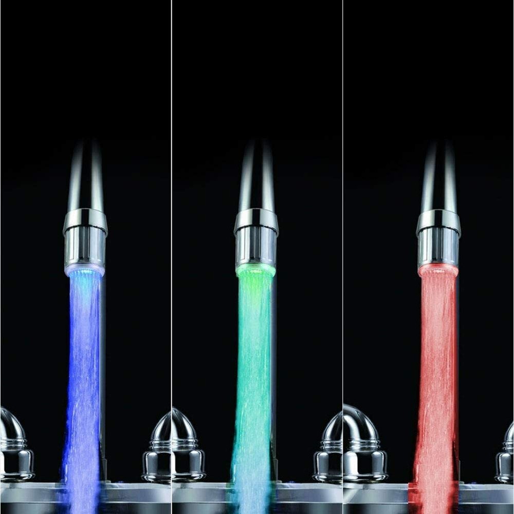 Temperature Sensor LED Light Water Faucet Tap 3 Color RGB Glow Shower Kitchen