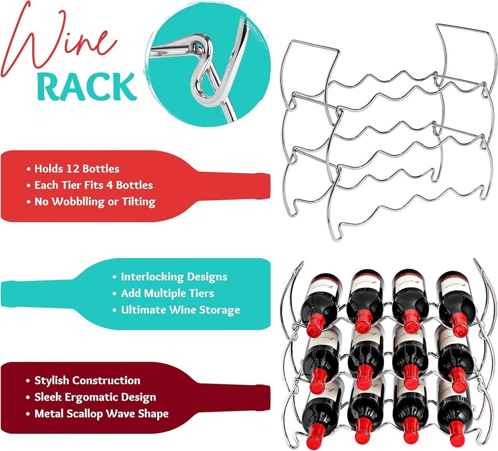 Metal Wine Racks Countertop - 3 Tier Stackable Wine Rack - Bottle Rack Holds ...