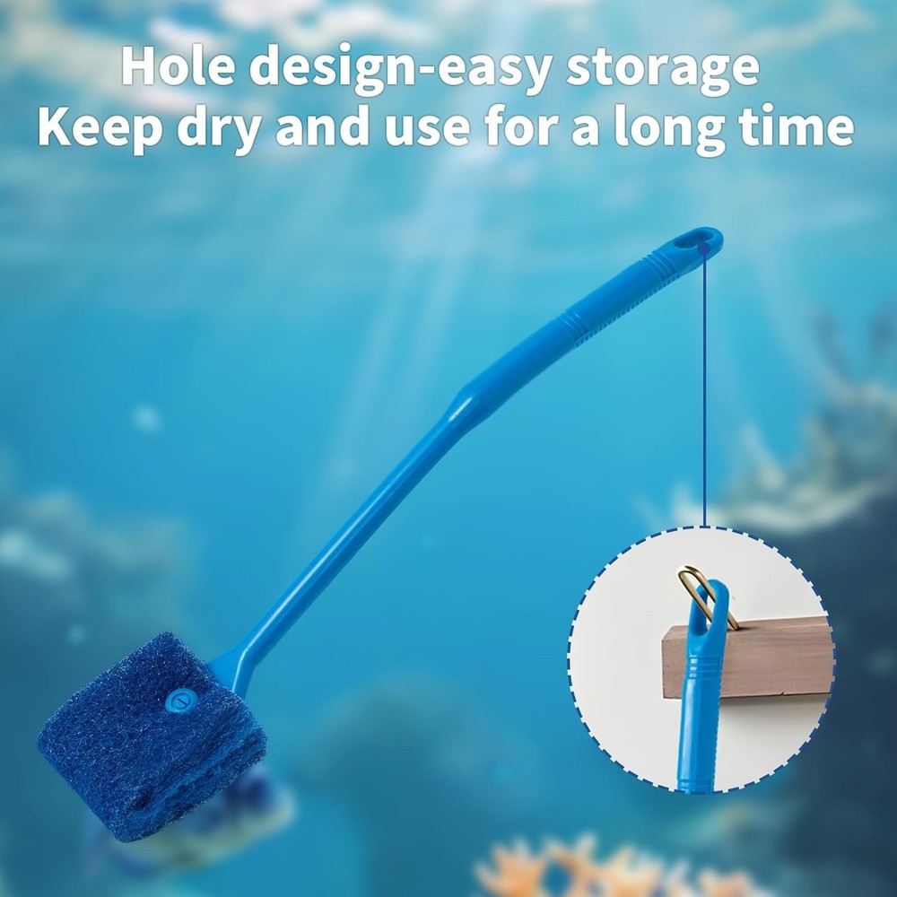Aquarium Algae Scraper Long Handle Double Sided Sponge Brush Fish Tank