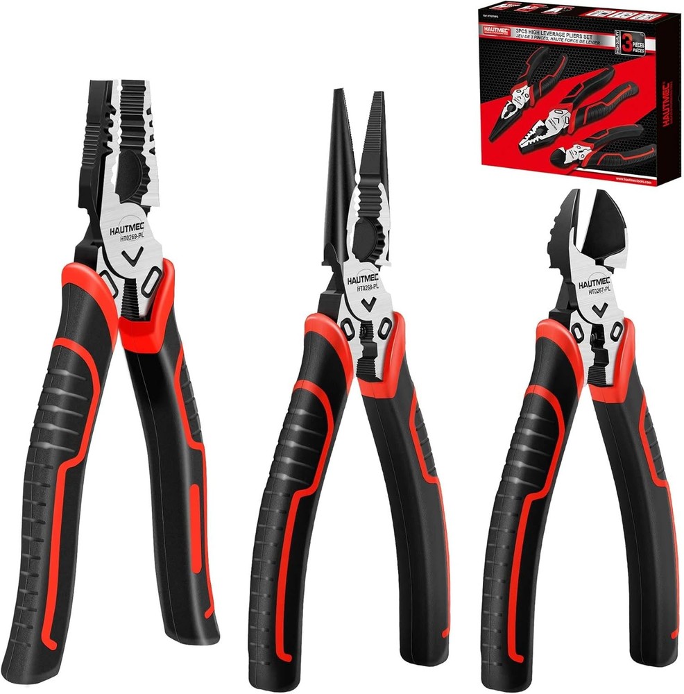 HAUTMEC 3PCS High Leverage Multi Plier Tool Set Include 8" Set, Chrome