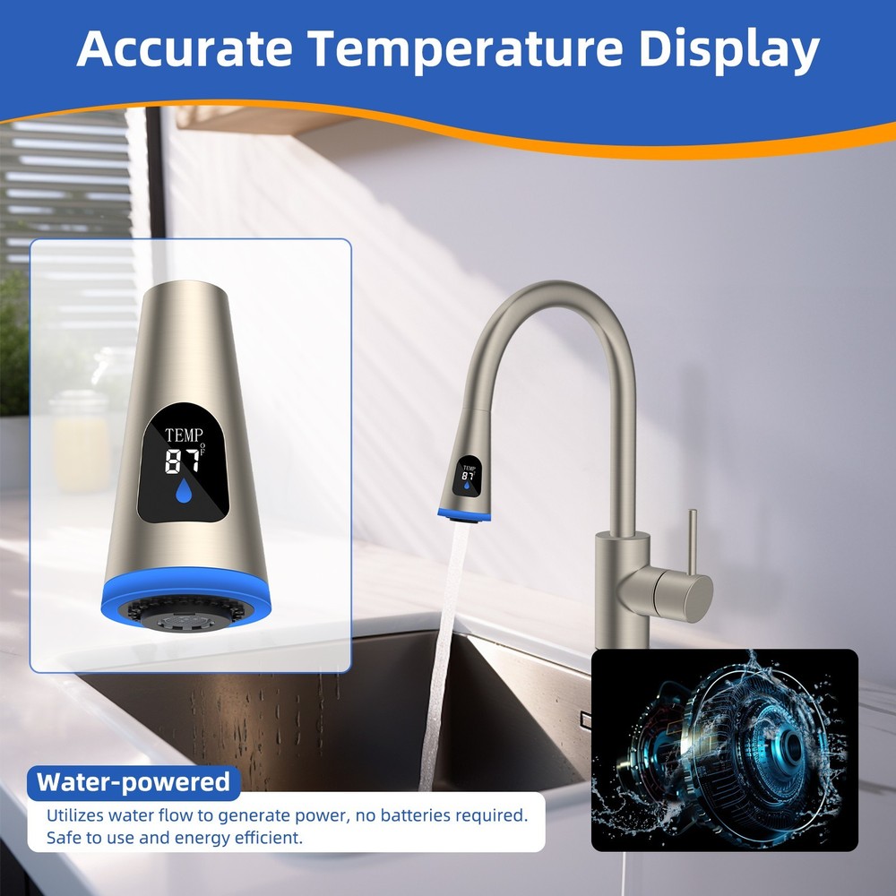 Kitchen Faucet Head Replacement Pull Down Kitchen Spray Head LED Temp Display US