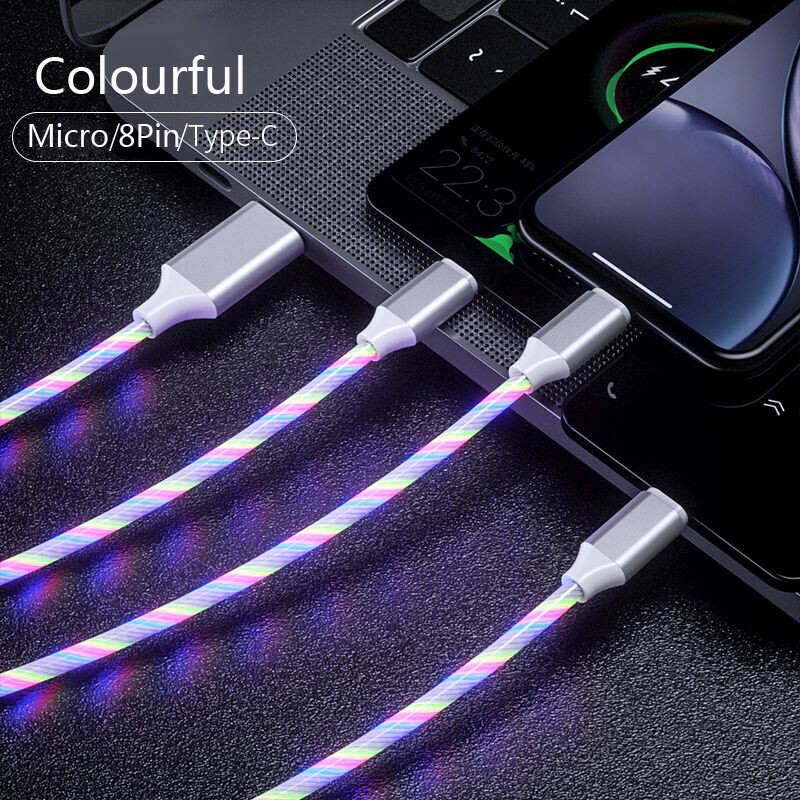 3 in 1 LED Light Up Fast charger Cable USB Data Cable Charging For iPhone Type C