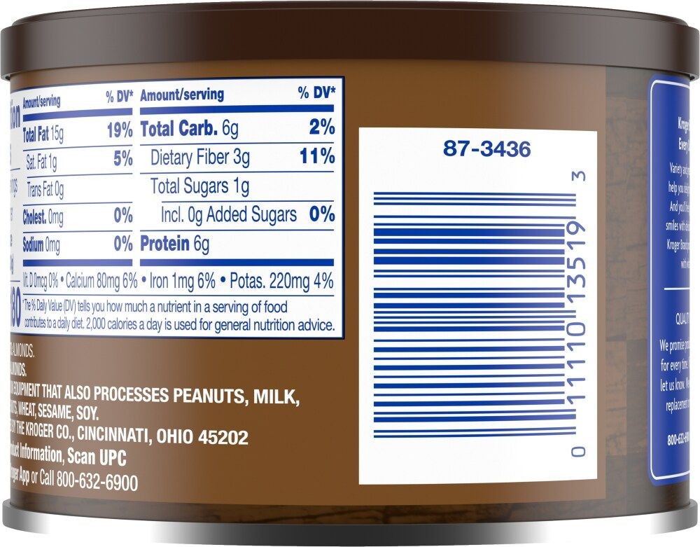 Kroger Raw Unsalted Almonds 6 oz - Pack of 3