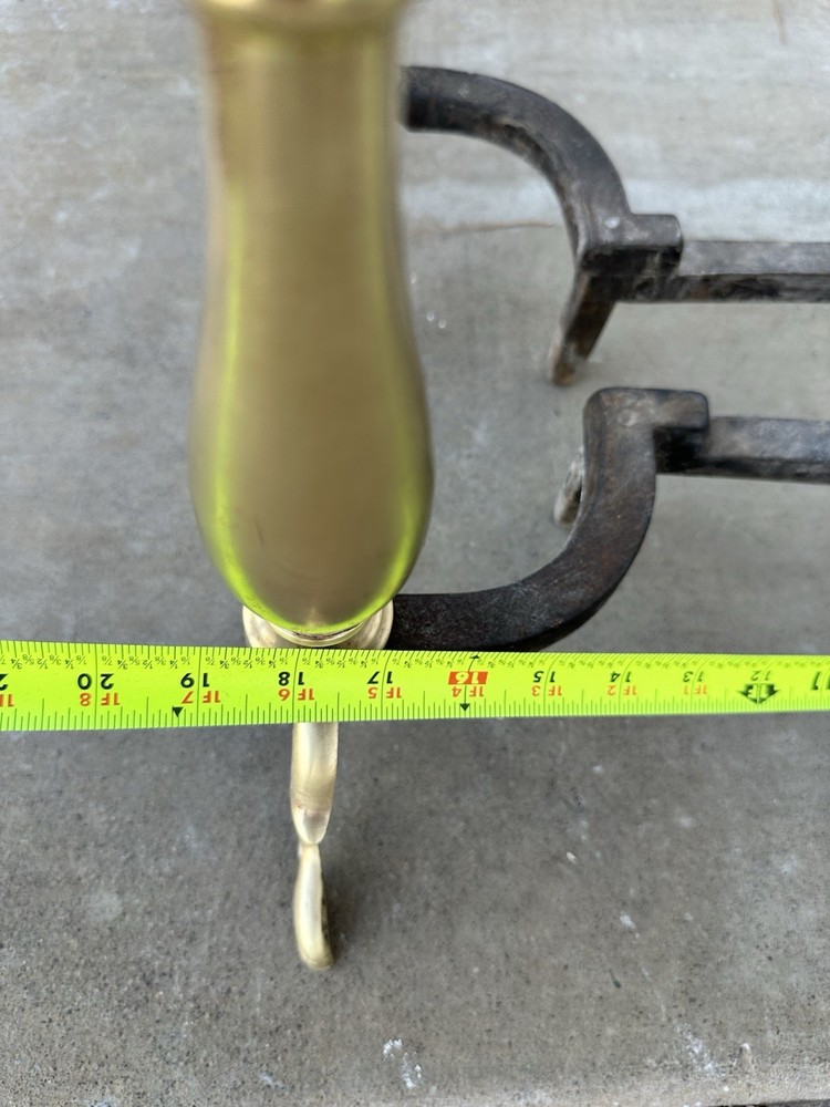 Vintage Solid Brass Andirons Pair 21” Colonial Fireplace Tool Polished