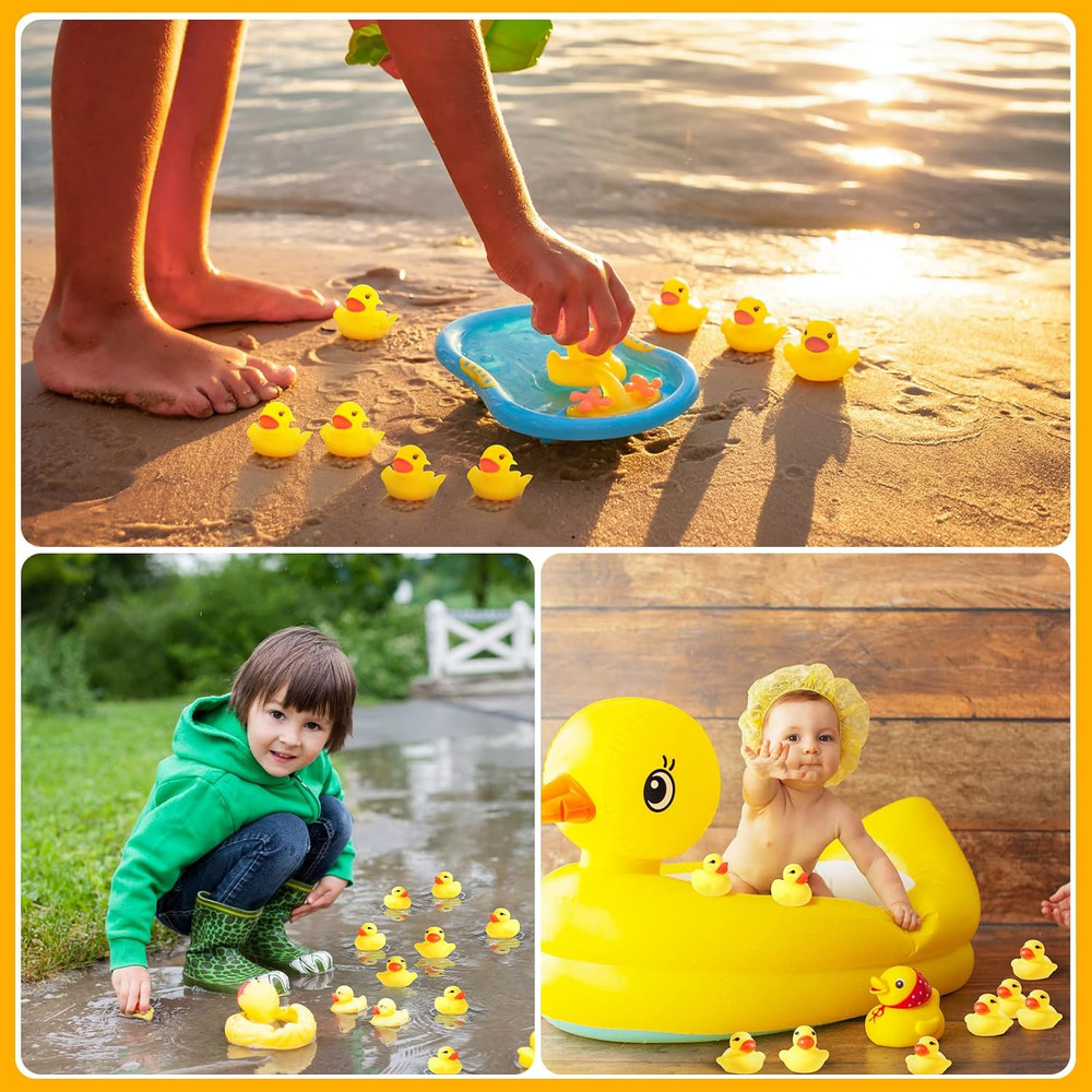 200 Pcs Mini Rubber Ducks in Bulk Yellow Tiny Baby Shower Ducks Float Squeak